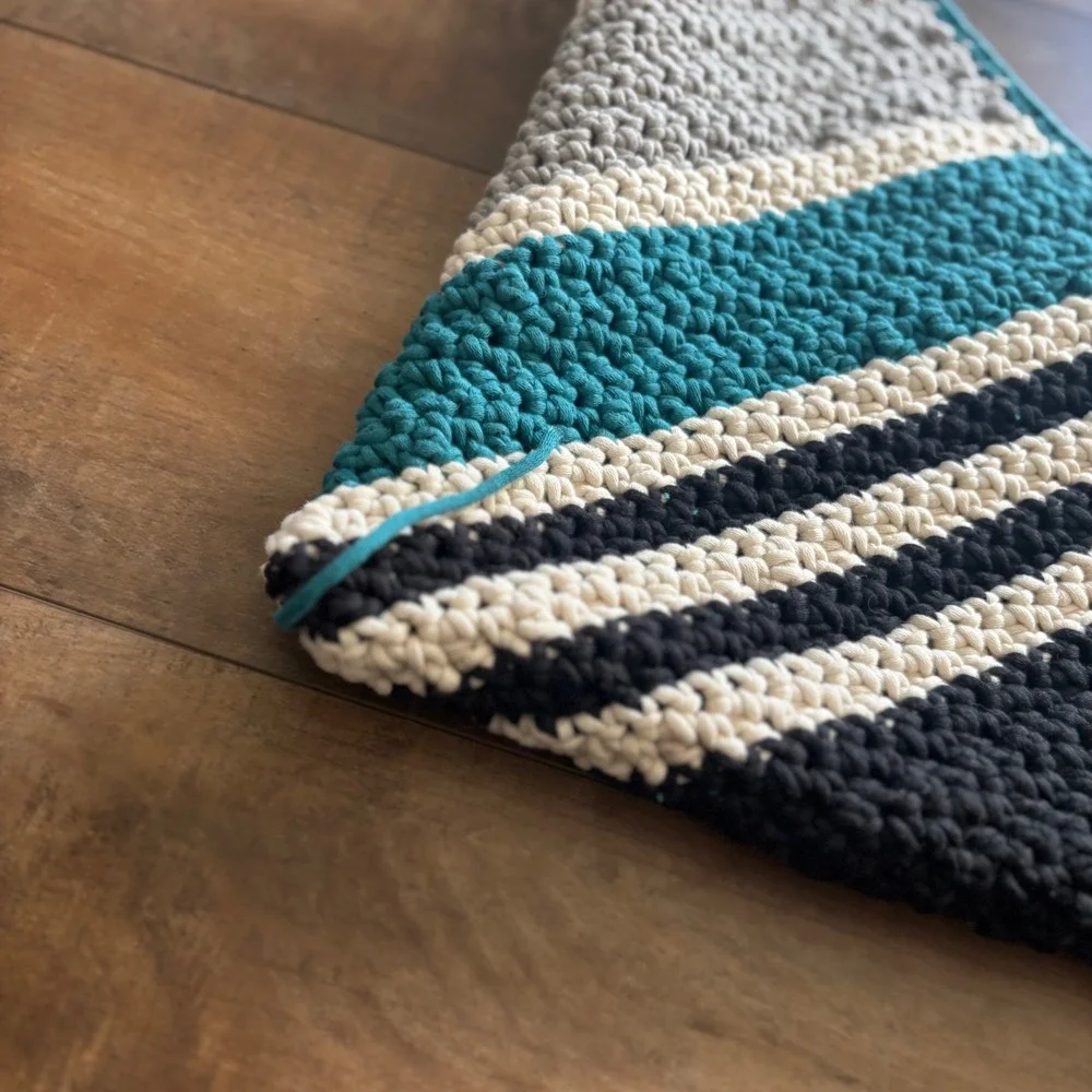 Handmade Danbury Rectangle Wheat Stitch Teal Black Crochet Colorblock Bag Purse
